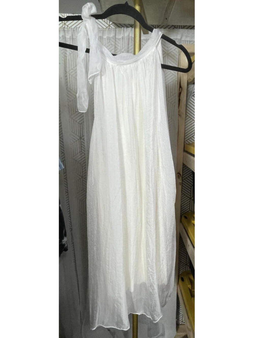 Paradise White Midi Dress Bow Shoulder Boho Flowy Beach Sundress Large PTP 21